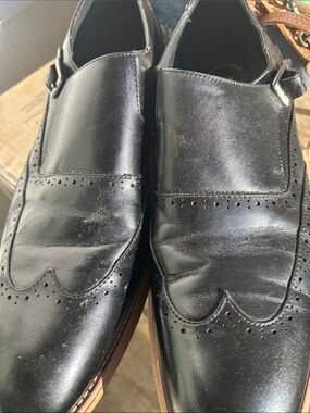 Classic Black Leather Wingtip Single Monk Strap Derbys